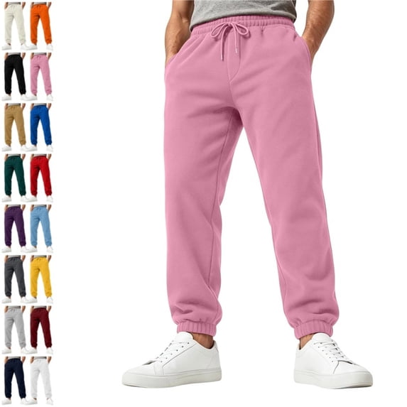 Mens Athletic Sweatpants with Pockets Drawstring Waist Casual Baggy Fleece Joggers Running Workout Track Pants Pink 3XL