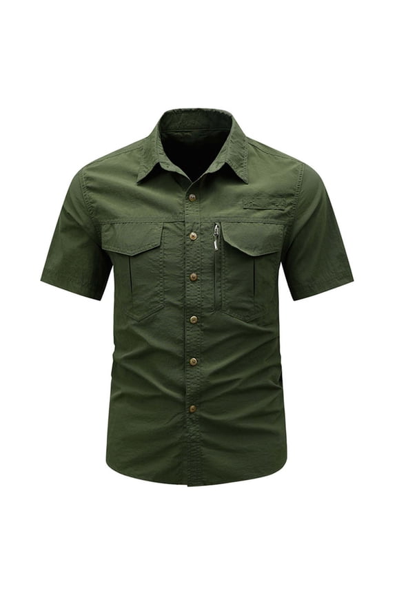 Mens Safari Shirts Short Sleeve Button Down Fishing Hiking Outdoor Utility Shirt Quick Dry Breathable Mesh Vented Back Multi-Pocket Regular Fit Work Tops, Big and Tall Sizes Available
