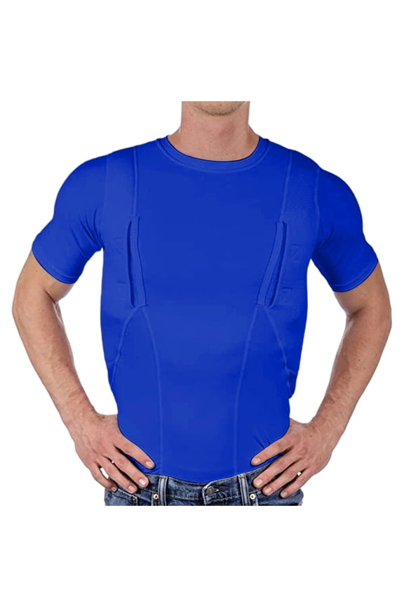 Mens Athletic T-shirts Quick Dry Slim Fit Workout Gym Sports Muscle Cargo Tees Crew Neck Wicking Moisture Tops (L, Blue)