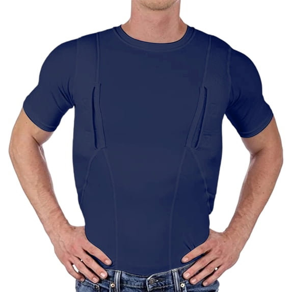 Mens Athletic T-shirts Quick Dry Slim Fit Workout Gym Sports Muscle Cargo Tees Crew Neck Wicking Moisture Tops (M, Navy)