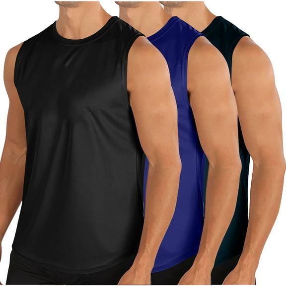 Mens Athletic Tank Tops Summer Sleeveless Workout Shirts Breathable Lightweight Gym Running Sports T-Shirts Activewear, Black&Blue&Navy, M