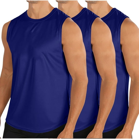 Mens Athletic Tank Tops Summer Sleeveless Workout Shirts Breathable Lightweight Gym Running Sports T-Shirts Activewear, Blue-3PC, XL