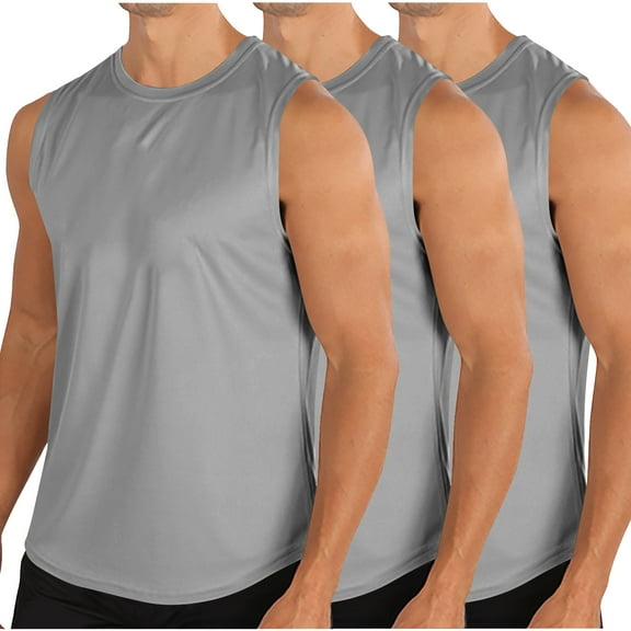 Mens Athletic Tank Tops Summer Sleeveless Workout Shirts Breathable Lightweight Gym Running Sports T-Shirts Activewear, Gray-3PC, M