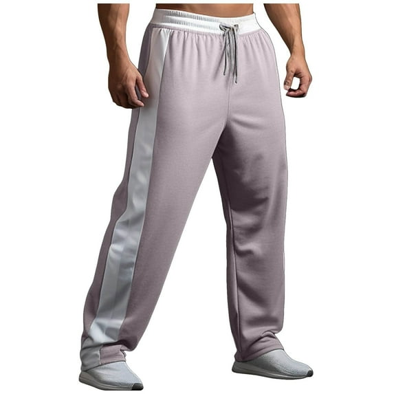 Mens Athletic Track Pants Colorblock Drawstring Stitching Lightweight Breathable Joggers with Elastic Waistband and Side Stripes for Sports and Casual Wear