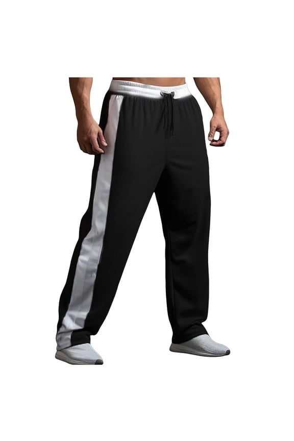 Mens Athletic Track Pants with Side Stripe Loose Fit Drawstring Waistband Lightweight Sports Trousers for Training Running Gym
