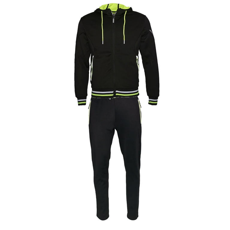 Maximos Mens Athletic Tracksuit Set 2 Piece Zip Up Jacket Jogger Pants Black Neon XL Men s Green