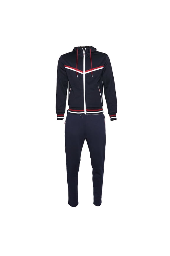 Mens Athletic Tracksuit Set 2-Piece Zip Up Jacket Jogger Pants Navy Red White XL