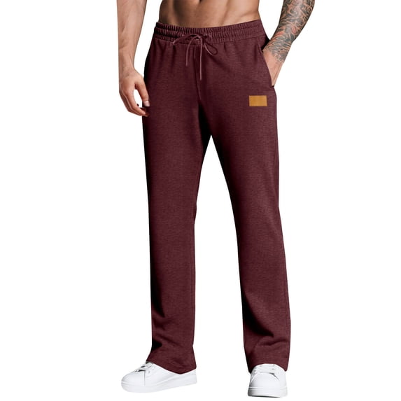 Mens Athletic Workout Jogger Sweatpants Elastic Waist Solid Elastic Long Sweatpants with Pocket And Drawstring Size Wine S-3XL