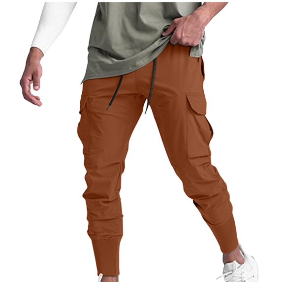 Mens Athletic Workout Jogger Sweatpants Solid Color Elastic Tight Fitting Ankle Sports Sweatpants with Pocket And Drawstring Size Orange 2XL