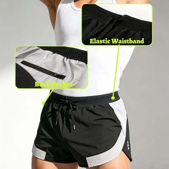 RAOENJADO Mens Athletic Workout Shorts Summer Quick Dry Running Stretch Gym Beach Short