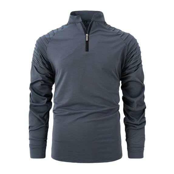 Mens Athletic Workout T Shirts Half Zipper Stand Collared Long Sleeve Tshirts Casual Solid Comfort Basic Ruched Pullover Work Tops T-Shirts