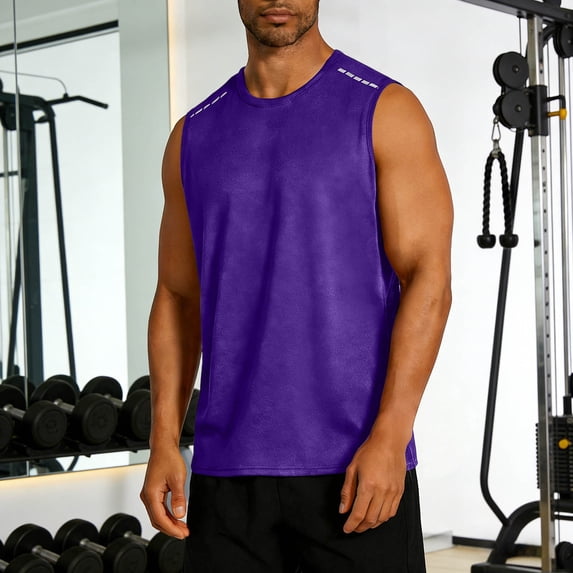 Mens Athletic Workout Tank Tops Sleeveless Crewneck Running Vests Casual Solid Color Stretchy Slim Pullover Breathable Gym Fitness Tanks
