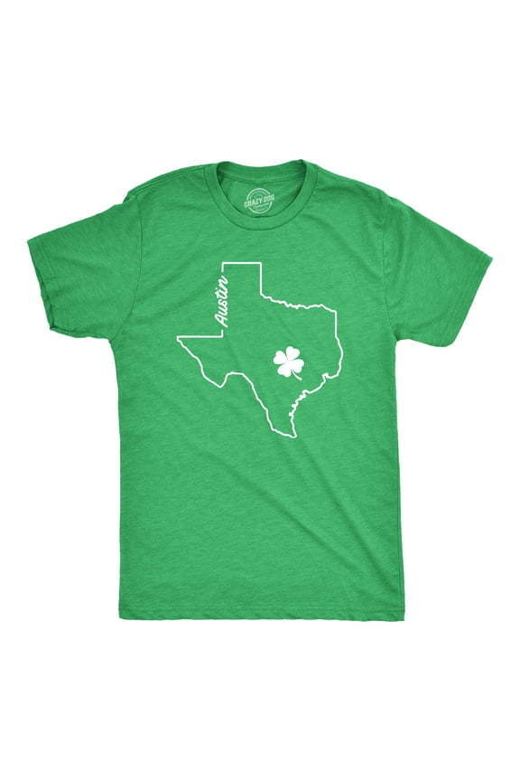 Mens Austin Texas Saint Patrick's T Shirt Funny St. Paddy's Day Parade Novelty Graphic Tee for Guys Graphic Tees