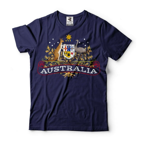 Mens Australia T-shirt Australia National Flag Logo Country Shirts Australian Patriotic Shirt (Medium Navy Blue)