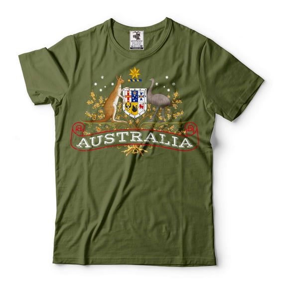 Mens Australia T-shirt Australia National Flag Logo Country Shirts Australian Patriotic Shirt (X-Large Military Green)