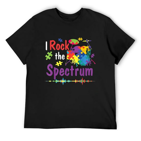 Mens Autism Awareness I Rock The Spectrum Colorful Drums T-Shirt Black Large