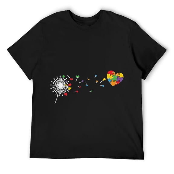 Mens Autism Dandelions Puzzle Short Sleeve T-Shirt Black