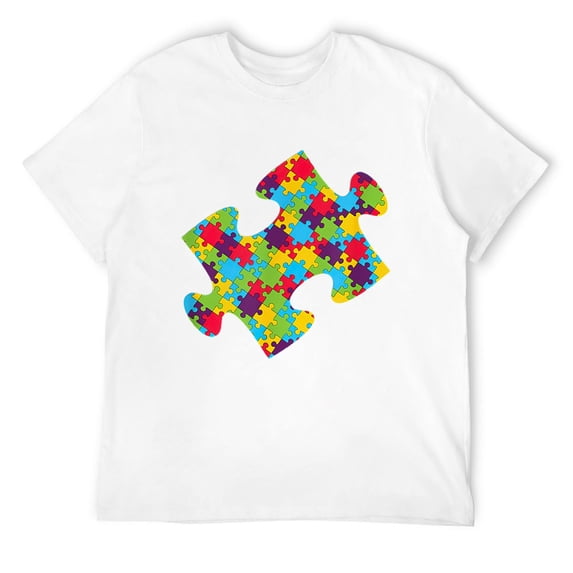 Mens Autism Puzzle Piece T-Shirt White 2X-Large