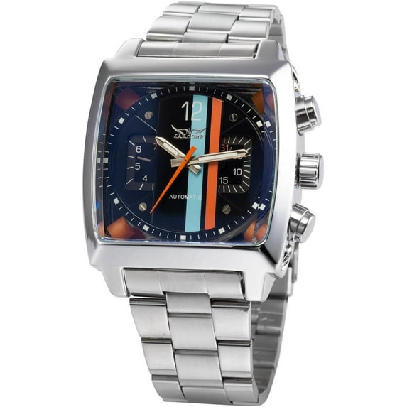 Mens Automatic Analog Oblong Date Silver Stainless Steel Wrist Watch Business Luminous Watch