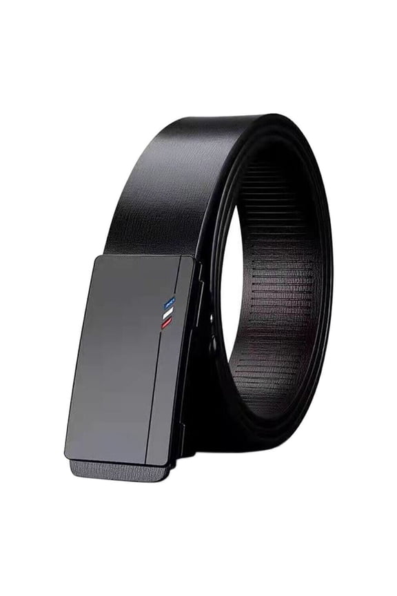 Mens Automatic Buckle Ratchet Waistband Waist Belts Leather Belts High-Quality-Black-B