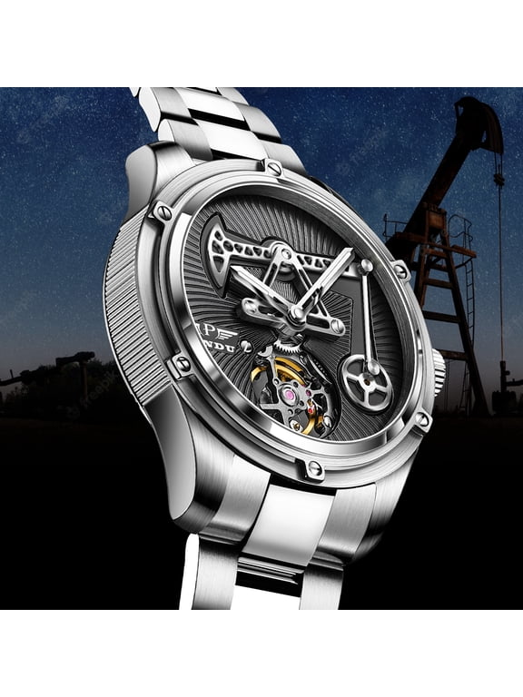 Mens Automatic Watch Stainless Steel Oil Well Mechanical 8215 Movement Luxury Classic Business Waterproof Luminous Wrist Watches for Men