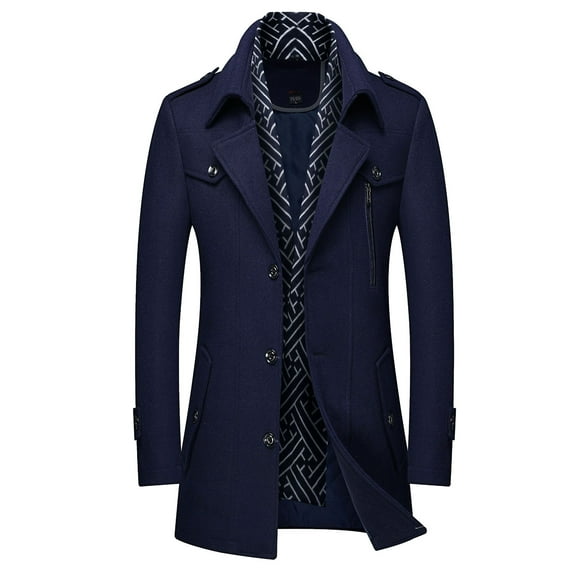 Mens Autumn And Winter Business Casual Woolen Cardigan Jacket Mens Thickened Scarf Coat