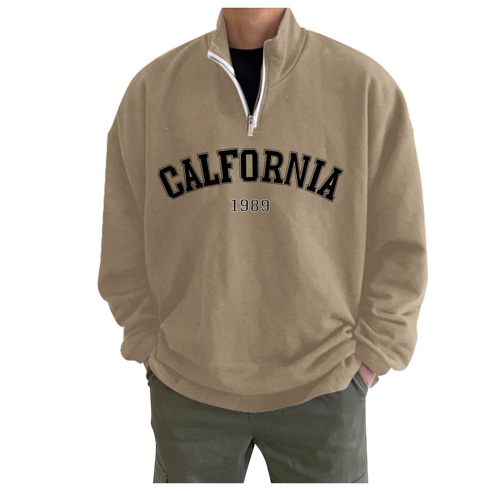 Mens Autumn And Winter Casual Loose Oversize Zipper Solid Stand Collar  Hoodless Pullover Sweater Coat Top No Hood Sweatshirts Mens - Walmart.com
