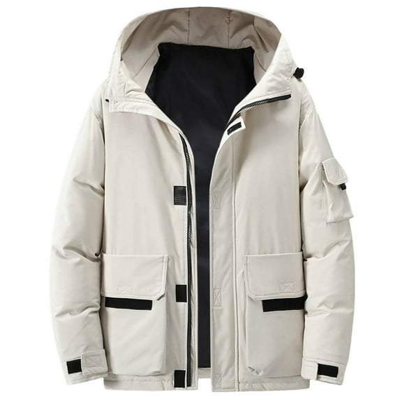 Mens Autumn And Winter Fashion Casual Pocket Hooded Long Sleeve Coat