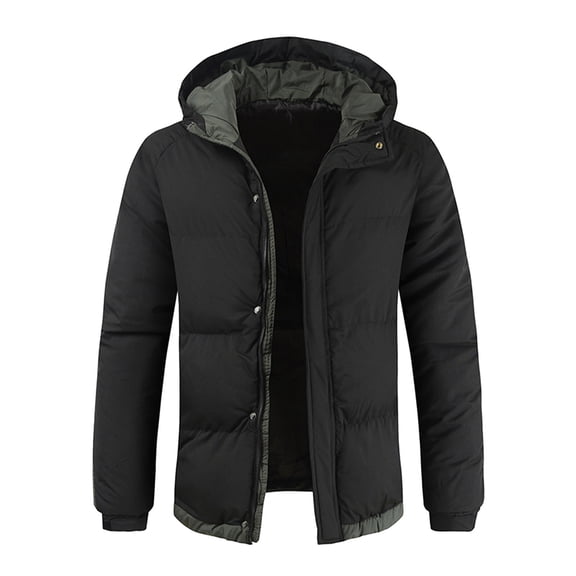 Mens Autumn And Winter Fashion Casual Solid Color Padded Warm Cotton Coat Cotton Padded Jacket