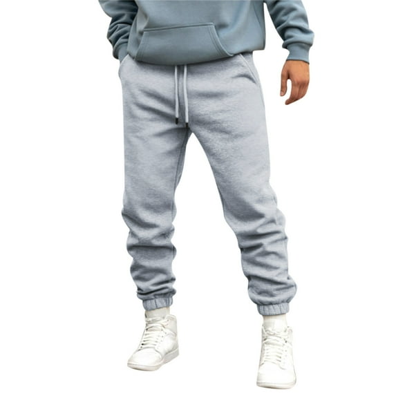 Mens Autumn And Winter High Street Fashion Leisure Loose Sports Running Solid Color Lace Up Sweater Pants Trousers