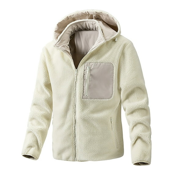 Mens Autumn And Winter Polar Jacket Cardigan Zipper Double Pocket Long Sleeve Hooded Jacket