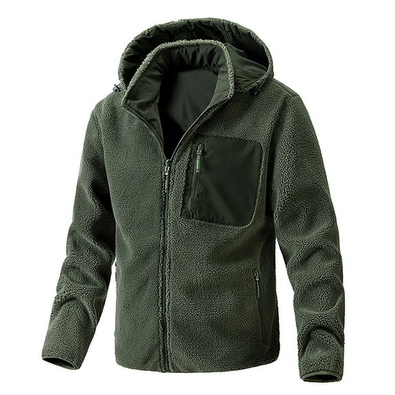 Mens Autumn And Winter Polar Jacket Cardigan Zipper Double Pocket Long Sleeve Hooded Jacket