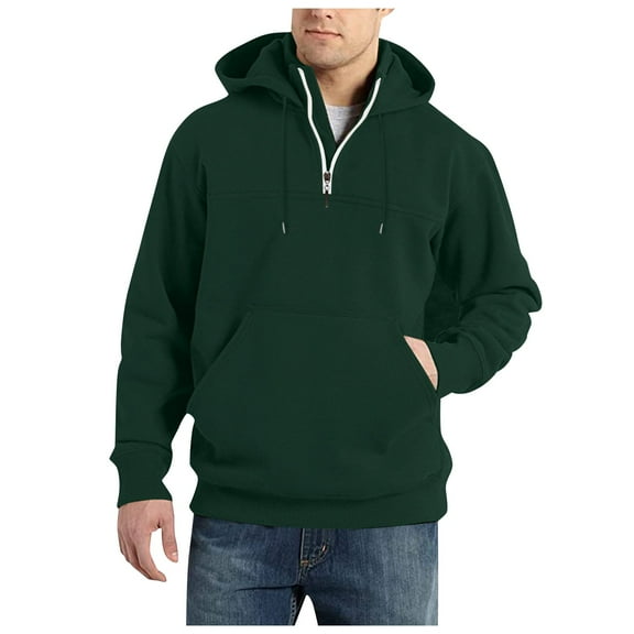 Mens Autumn And Winter Semi Zipper Fashion Casual Loose Stitching Solid Color Hooded Sweater Top
