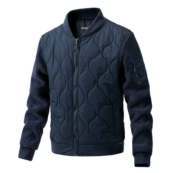 Mens Autumn And Winter Stand Collar Hooded Jacket With Round Pattern Patchwork Fabric Long Sleeve Hooded Double Pocket Zipper Jacket