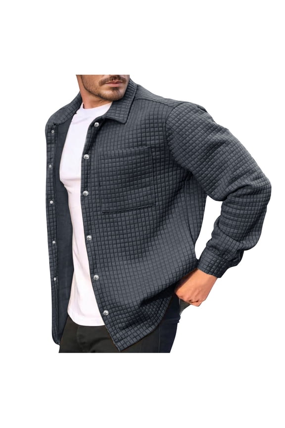 Mens Autumn Winter Brushed Shirt Jacket Long Sleeve Lapel Pocket Solid Color Coat Clothes