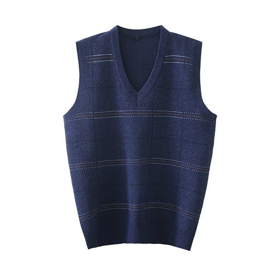 Mens Autumn Winter Casual Fashion V Neck Sleeveless Knit And Sweater Vest Oversized Sweaters for Men (Blue,XL)