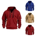 thumbnail image 1 of Mens Hoodie Full Zip for Men Casual Travel Sweatshirt Essentials Autumn And Winter Corduroy Hooded Sports Jacket Zipper Patch Pocket Half Cardigan Trendy, 1 of 4