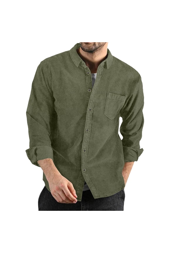 Mens Autumn Winter Corduroy Shirts Casual Long Sleeves Solid Color Buttoned Lightweight Shirts Mens Designer Clothes