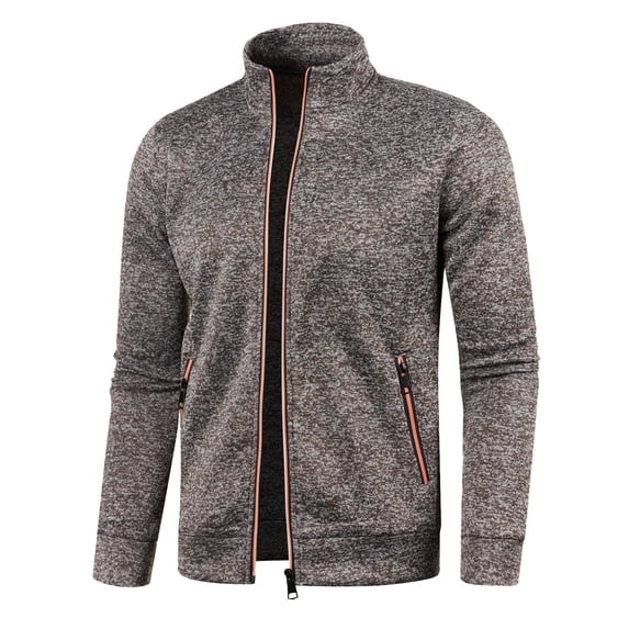 Mens Autumn Winter Zipper Neck Solid Knit Sweater Coat Long Sleeve Fashion Top Outerwear Jacket