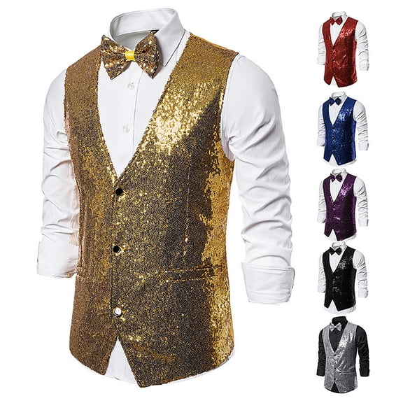 Mens Autumn and Winter Personality Sequins Casual Vest Jacket