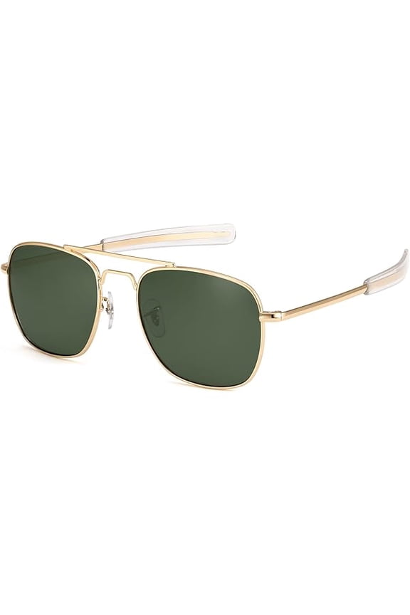 Mens Aviator Sunglasses Polarized 55mm Pilot Military Square Shades with Bayonet Temples