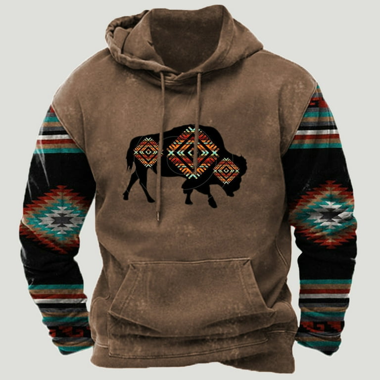 Mens Aztec Hoodies Graphic Hoodie for Men Men s Western Hooded Sweatshirts Pullover Tops Slim Ethnic Print Retro Hoodies with Drawstring Pocket