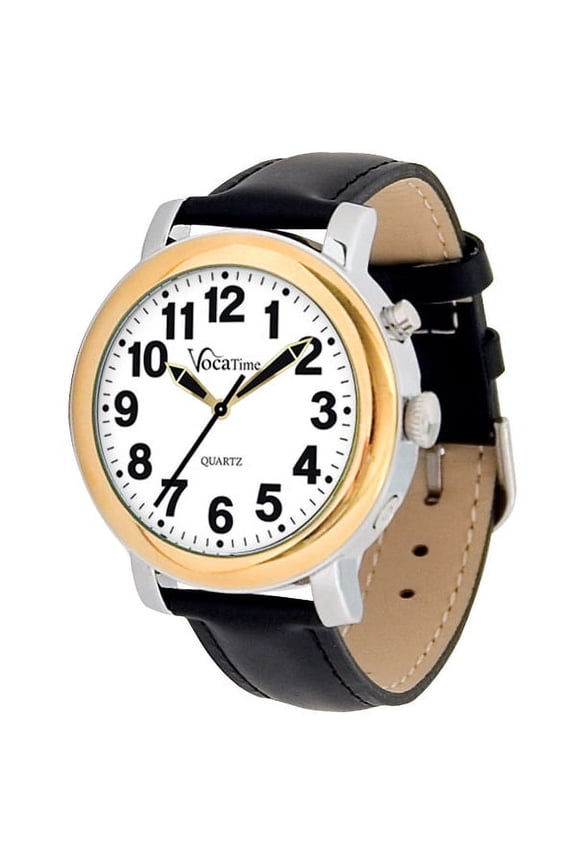 Mens BI-COLOR Talking Watch - Black Leather Band