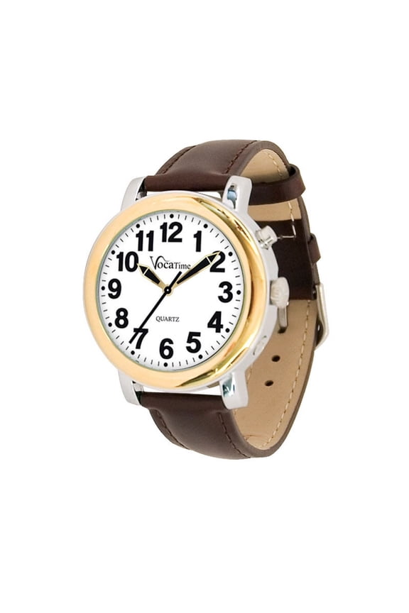 Mens BI-COLOR Talking Watch - Brown Leather Band