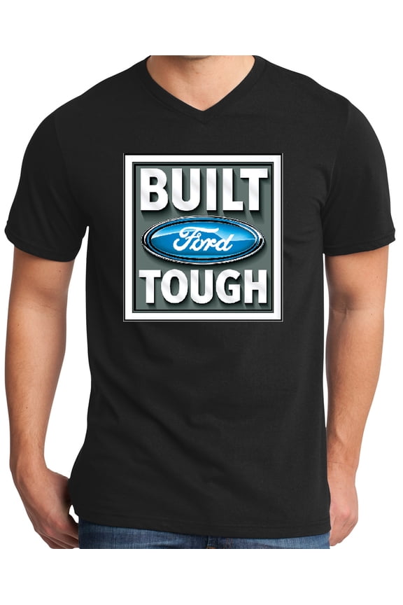 Mens BUILT FORD TOUGH V-neck Tee Shirt, Black, Medium