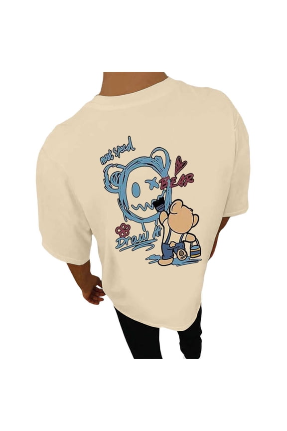 Mens Back Print T Shirt Summer Short Sleeve Graphic Tee Retro Casual Crew Neck Lightweight Top Plus Sizes Beige