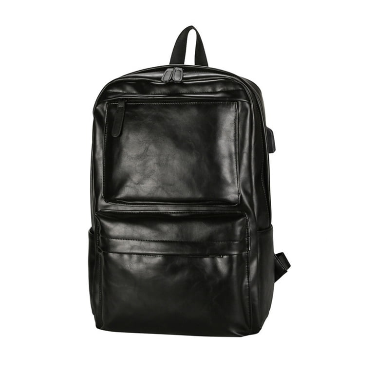 black pu leather school backpack Mens Backpacks for with USB Port 15.6 Inches Our waterproof purpose synthetic leather shoulder bag has a stylish design and a large capacity Marzaha Black Leather Laptop Backpack