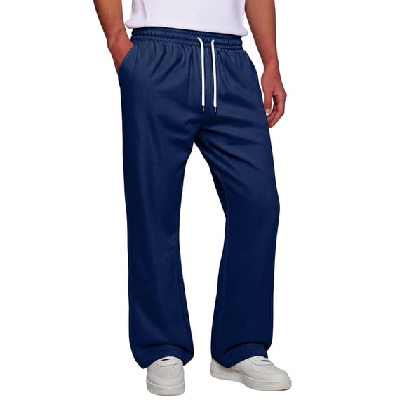 Mens Baggy Bootcut Sweatpants Wide Leg Flared Stretch Elastic Waist Drawstring Cotton Lounge Workout Casual Pants Dark Blue M