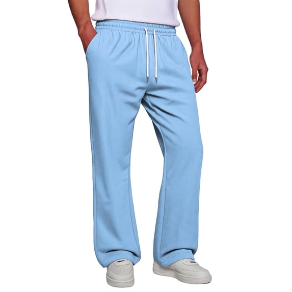 Mens Baggy Bootcut Sweatpants Wide Leg Flared Stretch Elastic Waist Drawstring Cotton Lounge Workout Casual Pants Light Blue S