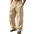 thumbnail image 1 of Mens Baggy Cargo Pants Cotton Linen Button Closure Loosepants Casual Outdoors Work Khaki L, 1 of 8